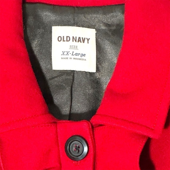 Old Navy Cherry Red Preppy Ruffle Collar Wool Midlength Peacoat Jacket size XXL - Picture 4 of 13